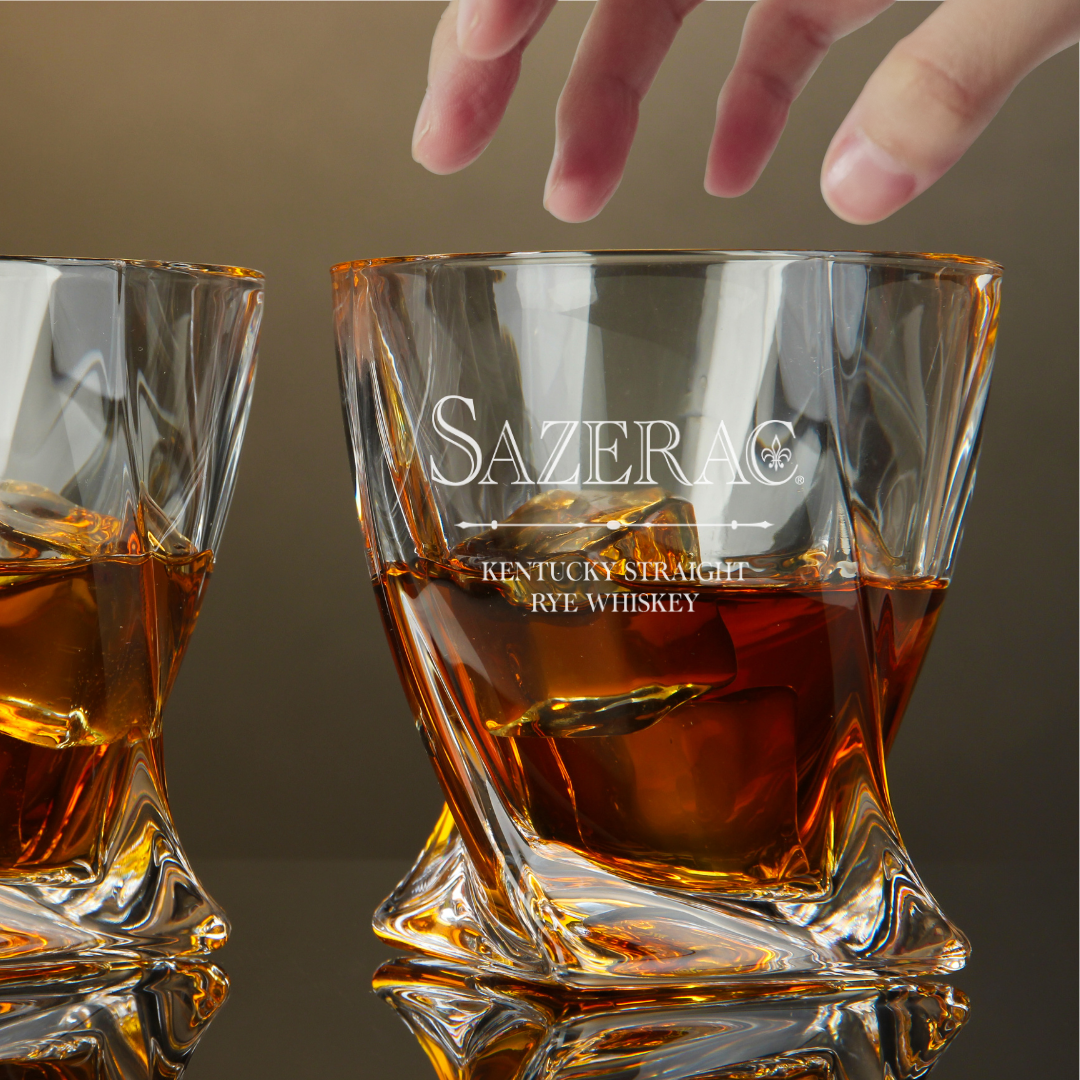 Custom Engraved Sazerac Rye Whiskey Glass – 10 oz Twisted Rocks Glass
