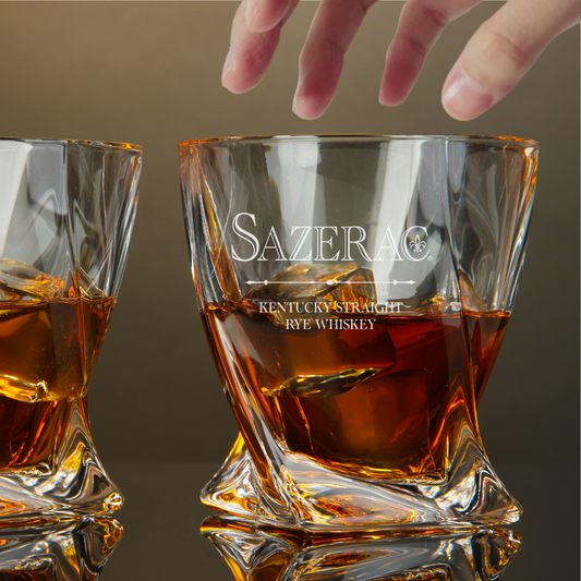 Custom Engraved Sazerac Rye Whiskey Glass – 10 oz Twisted Rocks Glass