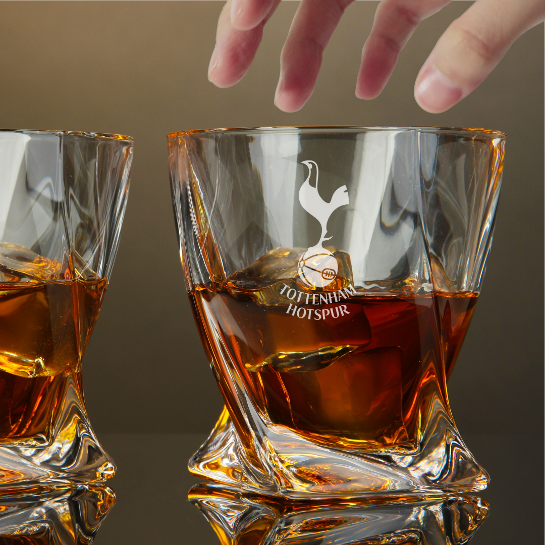 Custom Engraved Tottenham Hotspur Whiskey Glass – 10 oz Twisted Rocks Glass