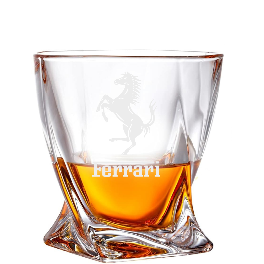 Custom Engraved Ferrari Twisted Whiskey Glass – 10 oz Rocks Glass New
