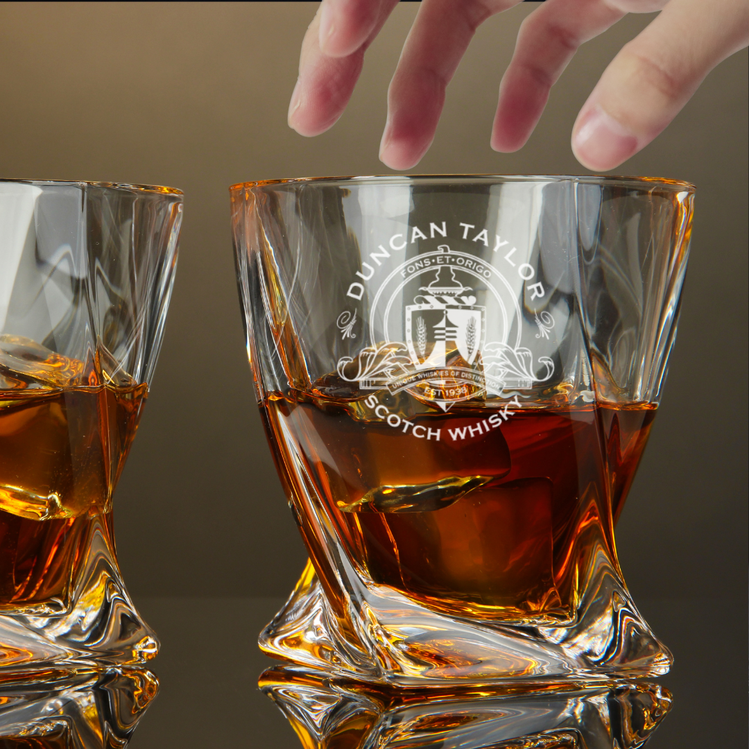 Custom Engraved Duncan Taylor Whiskey Glass – 10 oz Twisted Rocks Glass