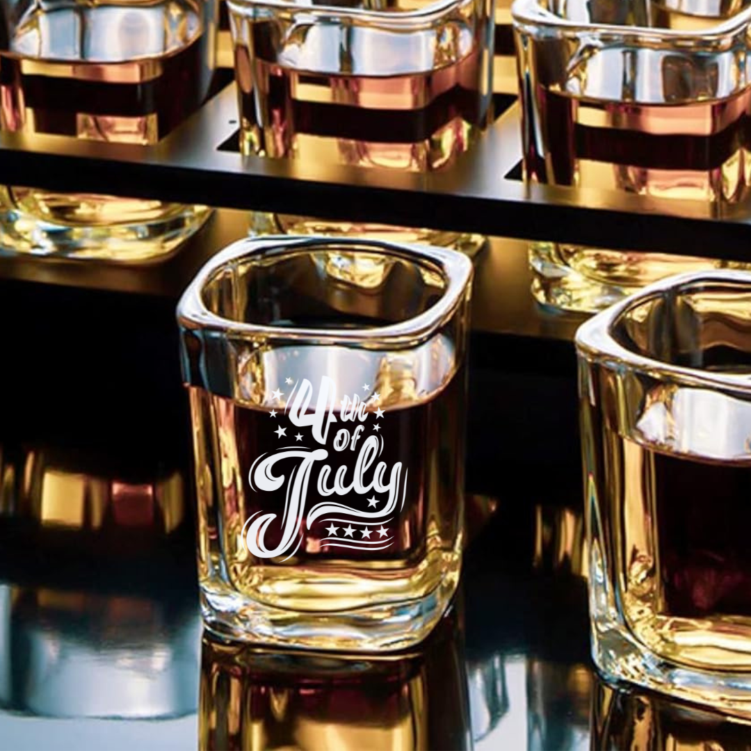 Independence Day  4th of July Shot Glass – 2.2 oz Engraved Square Shot Glass