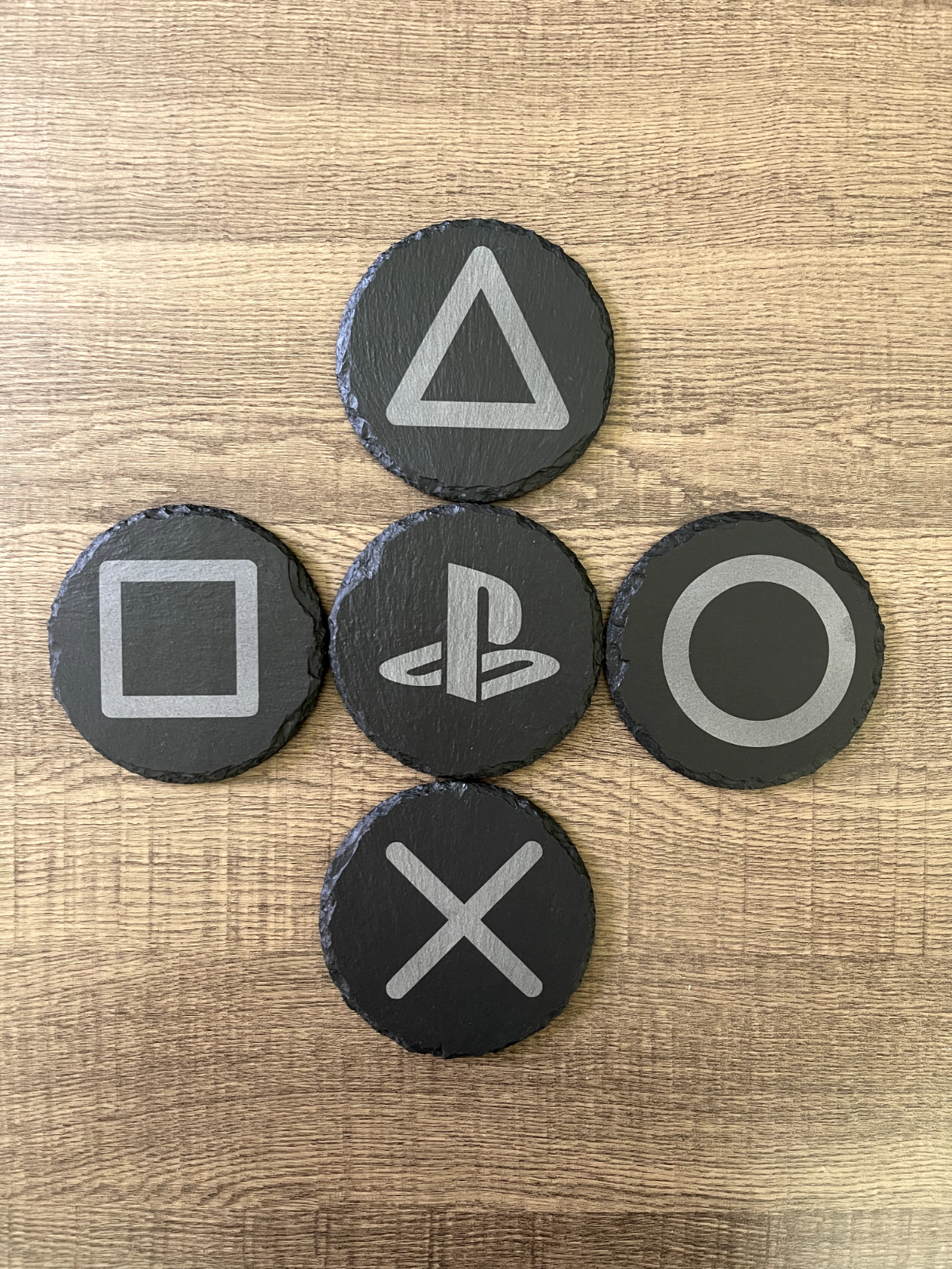 PlayStation Slate Coaster Set Gaming Decor PS5 Inspired Brand New Laser Engraved