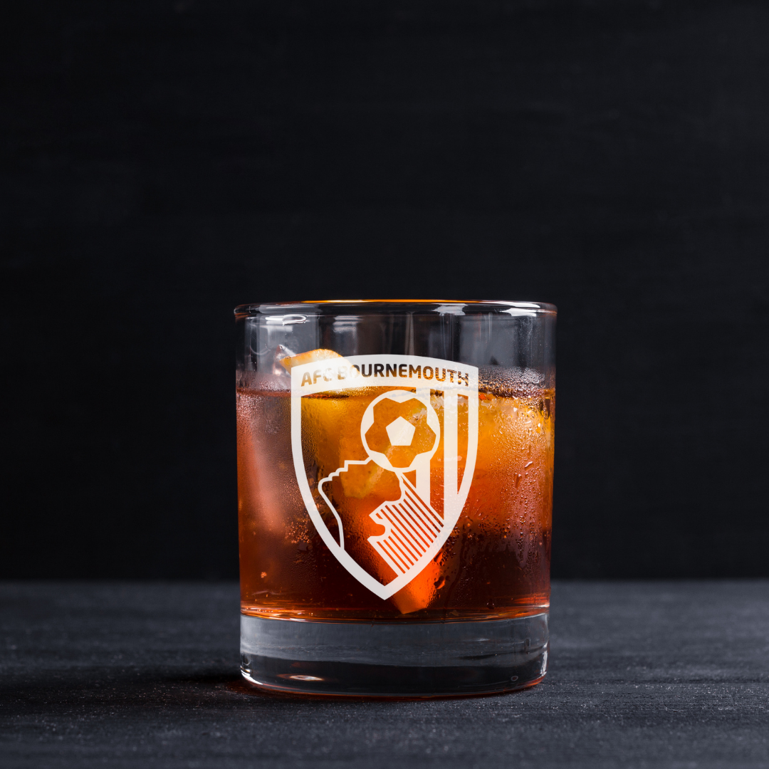 Custom Engraved AFC Bournemouth Whiskey Glass – 11 oz Standard Rocks Glass NEW