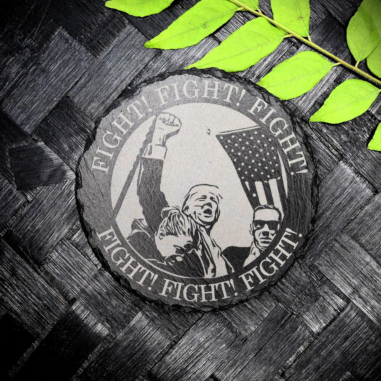 Trump 2024 FIGHT FIGHT FIGHT Slate Coasters Custom Home Decor MAGA Patriot Gift