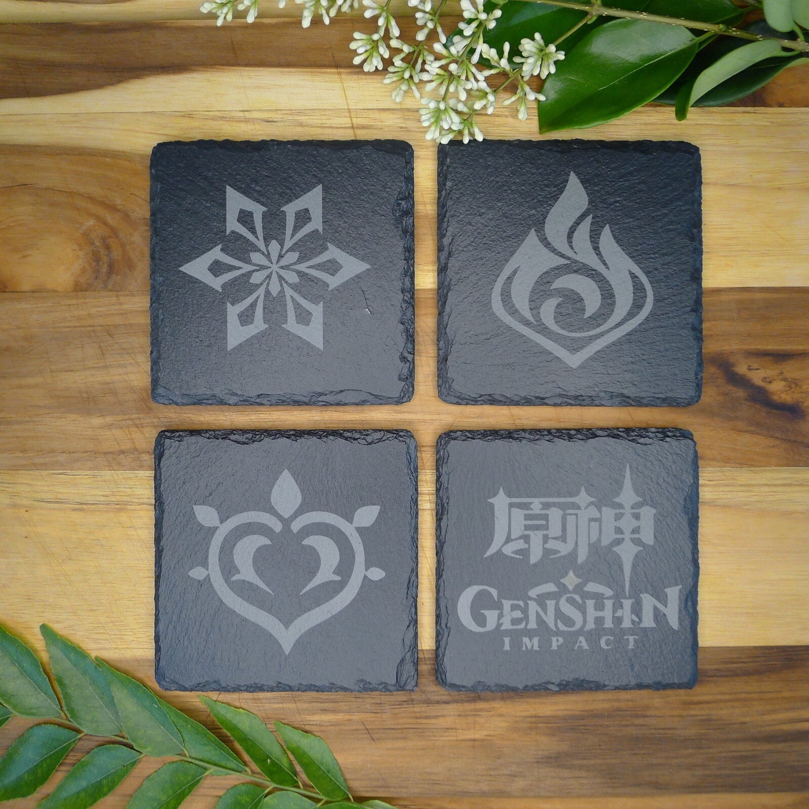 Genshin Impact Archon Slate Coaster Set of 8 Elemental Inspired Gaming Gear