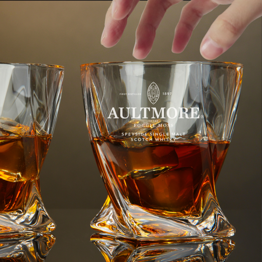 Custom Engraved Aultmore Whiskey Glass – 10 oz Twisted Rocks Glass