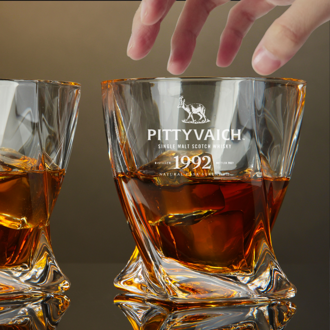 Custom Engraved Pittyvaich Single Malt Scotch Whisky Glass – 10 oz Twisted Rocks