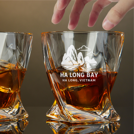Custom Engraved Ha Long Bay Vietnam Whiskey Glass – 10 oz Twisted Rocks Glass