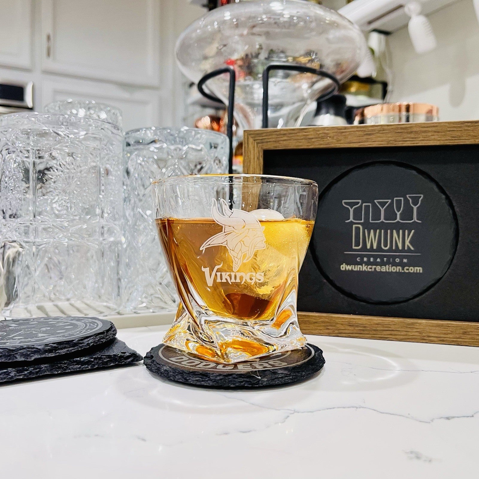 Custom Engraved Minnesota Vikings Whiskey Glass – 10 oz Twisted Rocks Glass