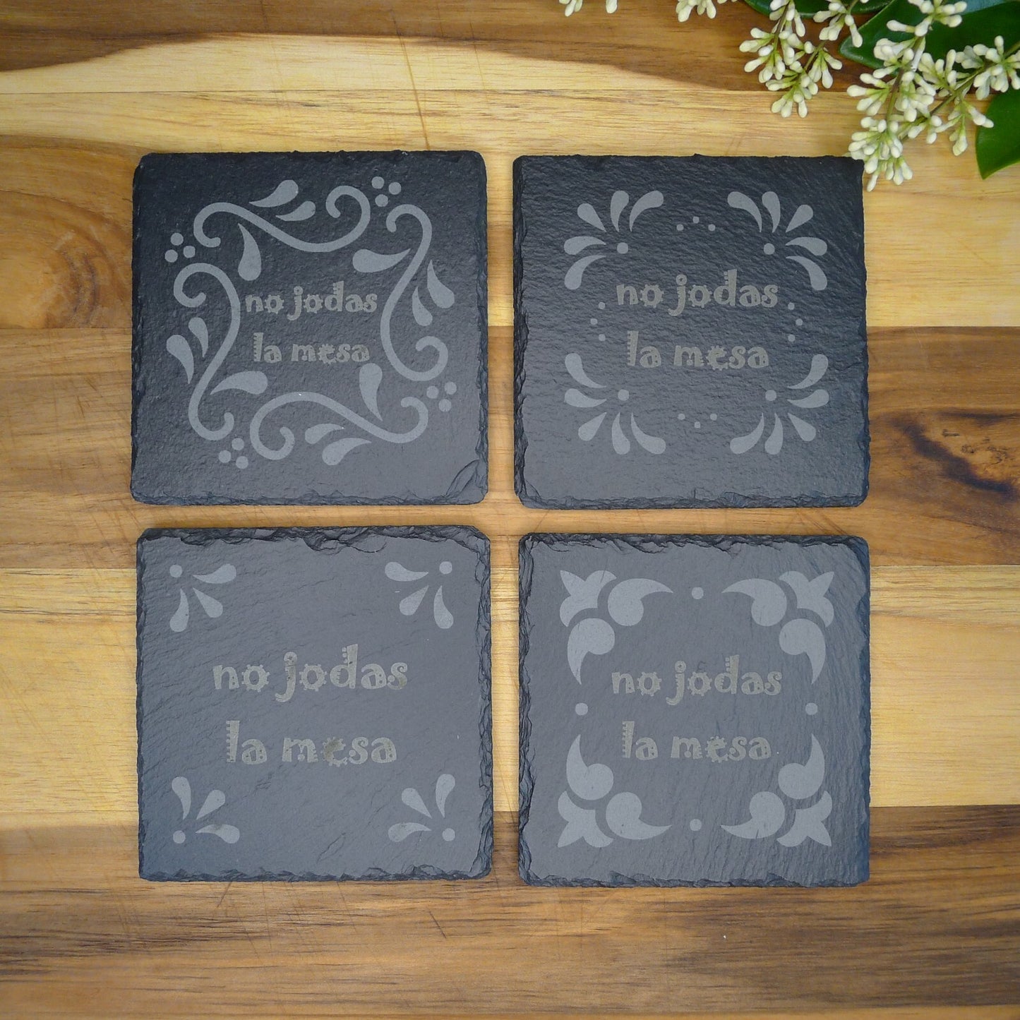 No Jodas La Mesa  juego de posavasos de pizarra Square Slate Coaster 4 pcs Set