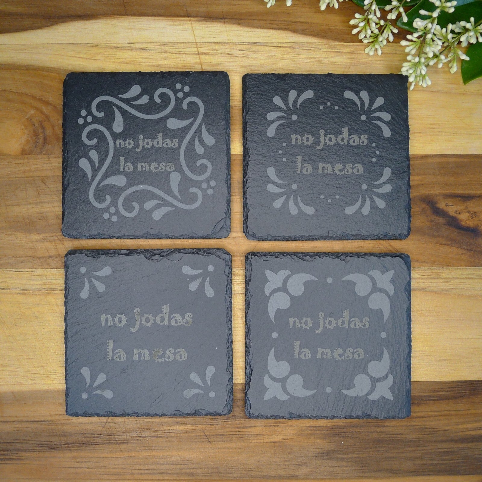 No Jodas La Mesa  juego de posavasos de pizarra Square Slate Coaster 4 pcs Set