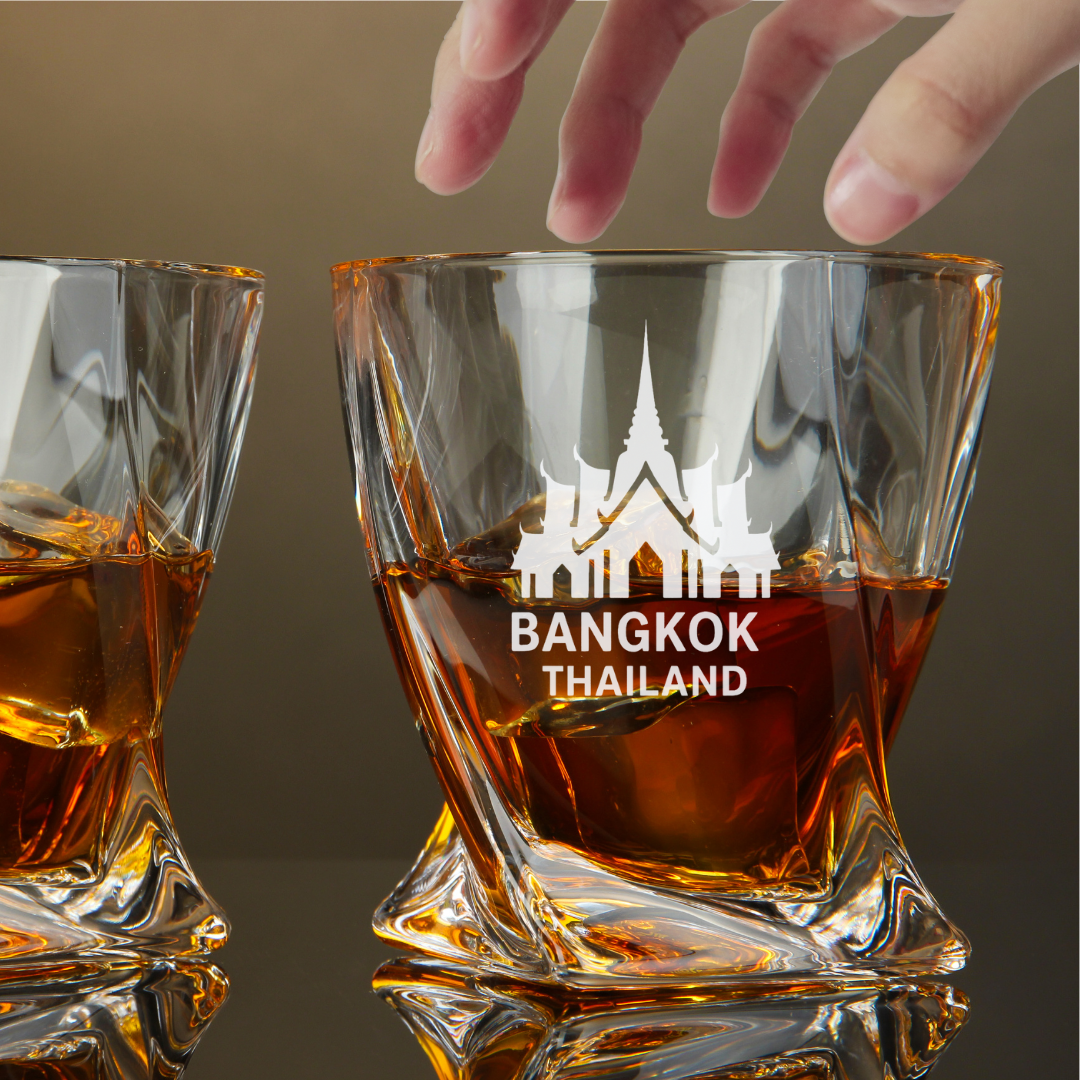 Custom Engraved Grand Palace Bangkok Thailand Whiskey Glass – 10 oz Twisted Rock