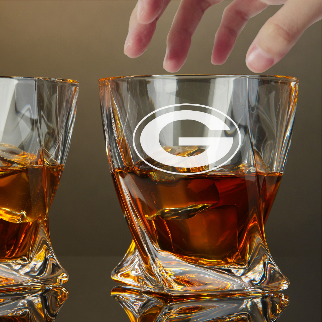 Custom Engraved Green Bay Packers Whiskey Glass – 10 oz Twisted Rocks Glass
