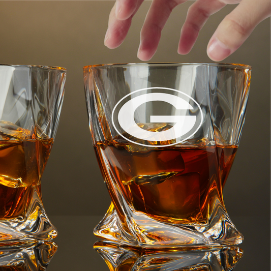 Custom Engraved Green Bay Packers Whiskey Glass – 10 oz Twisted Rocks Glass