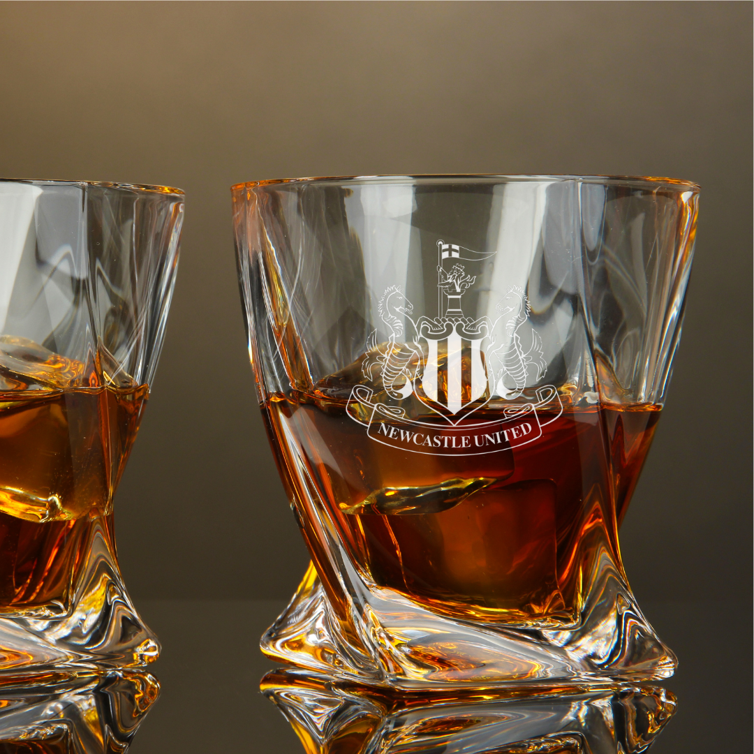 Custom Engraved Newcastle United F.C. Whiskey Glass – 10 oz Twisted Rocks Glass