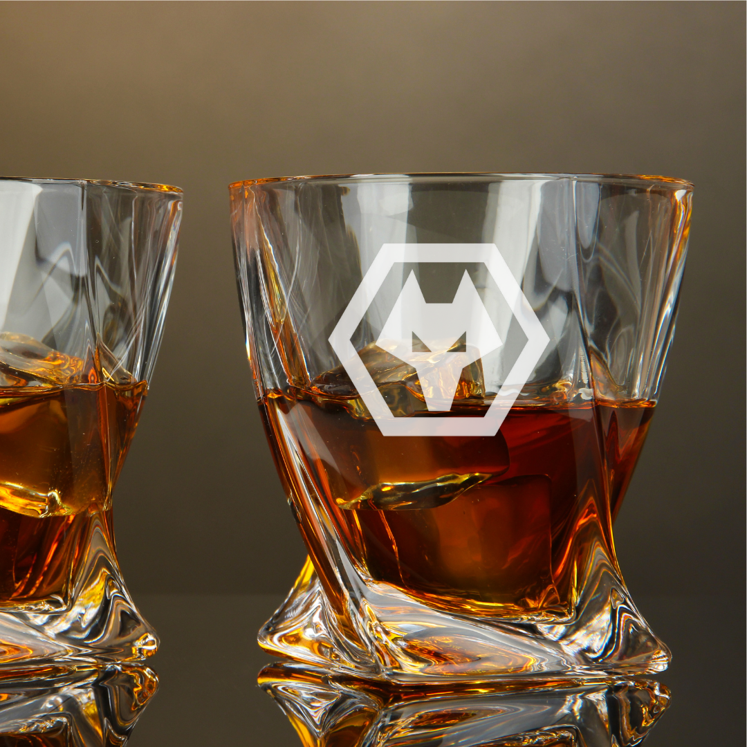 Custom Engraved Wolverhampton Wanderers Whiskey Glass 10 oz Twisted Rocks Glass