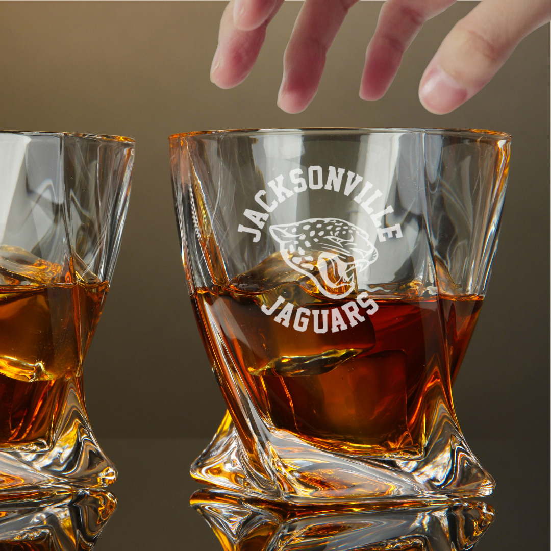 Custom Engraved Jacksonville Jaguars Whiskey Glass – 10 oz Twisted Rocks Glass