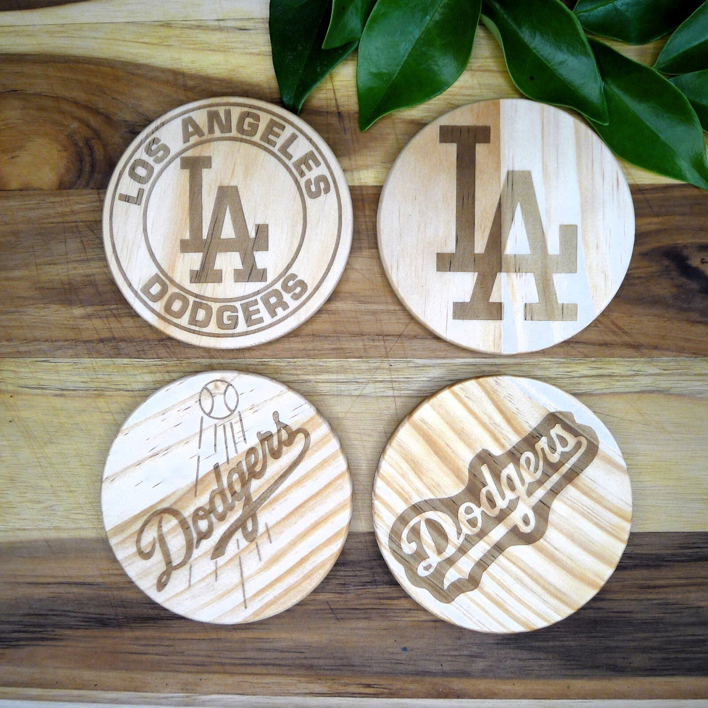Los Angeles LA Dodgers Coaster Set MLB Brand New Laser Engraved Wood Hand Made 