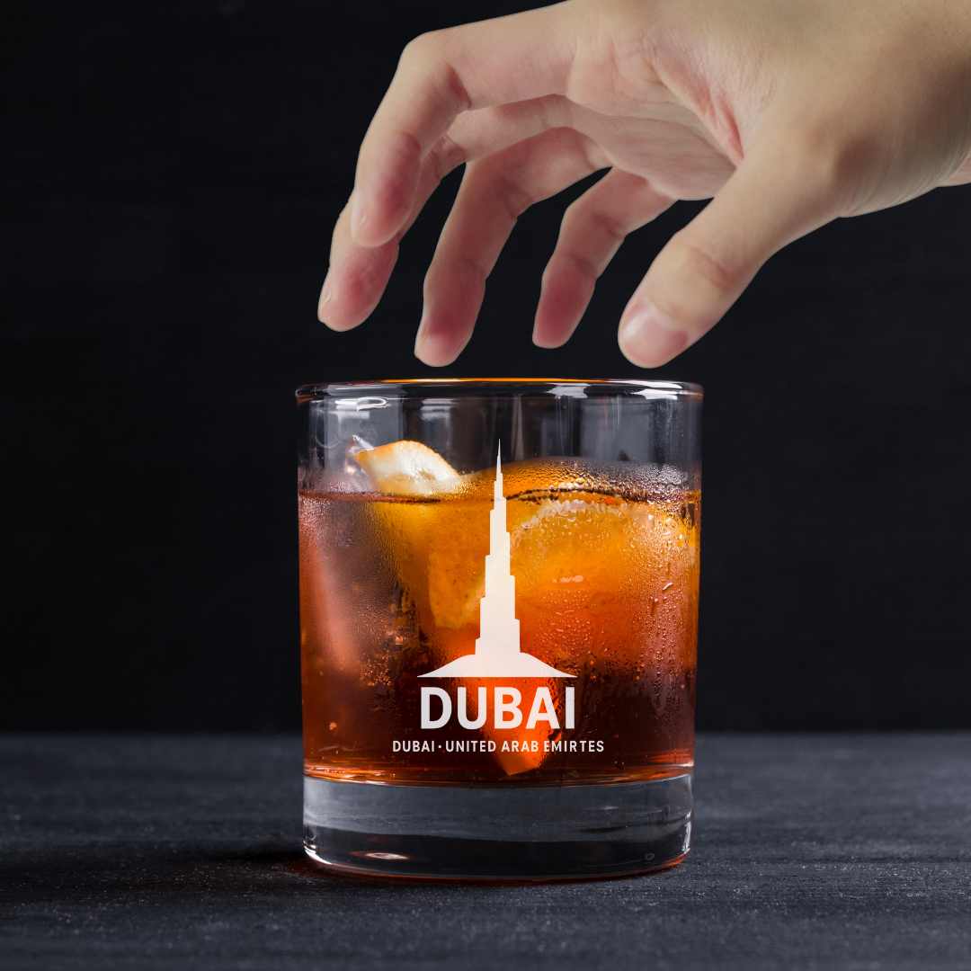 Custom Engraved Burj Khalifa Dubai UAE Whiskey Glass  11 oz Standard Rocks Glass
