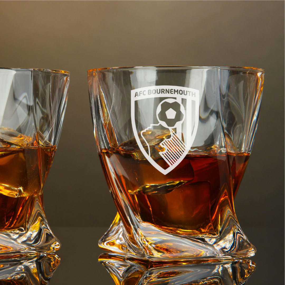 Custom Engraved AFC Bournemouth Whiskey Glass – 10 oz Twisted Rocks Glass