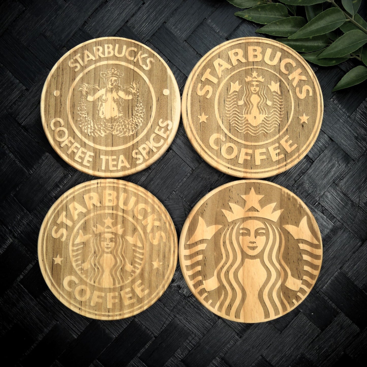 Starbucks Siren Coaster Set - Brand New Hand Made Laser Engraved Rustic Fan Art
