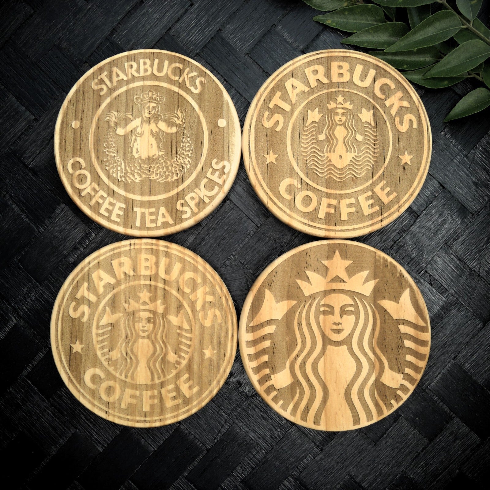 Starbucks Siren Coaster Set - Brand New Hand Made Laser Engraved Rustic Fan Art