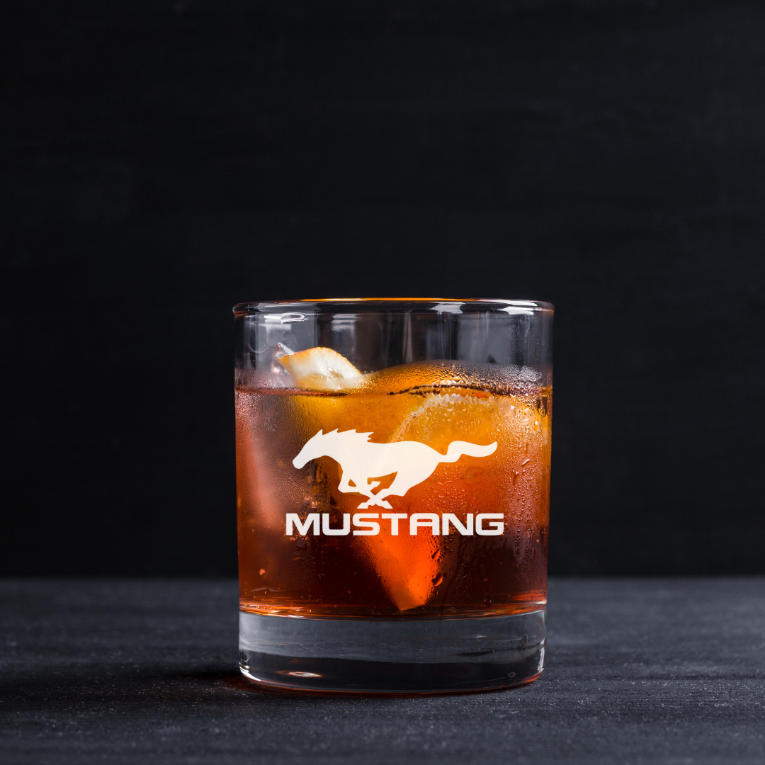 Custom Engraved Classic Mustang Whiskey Glass – 11 oz Standard Rocks Glass
