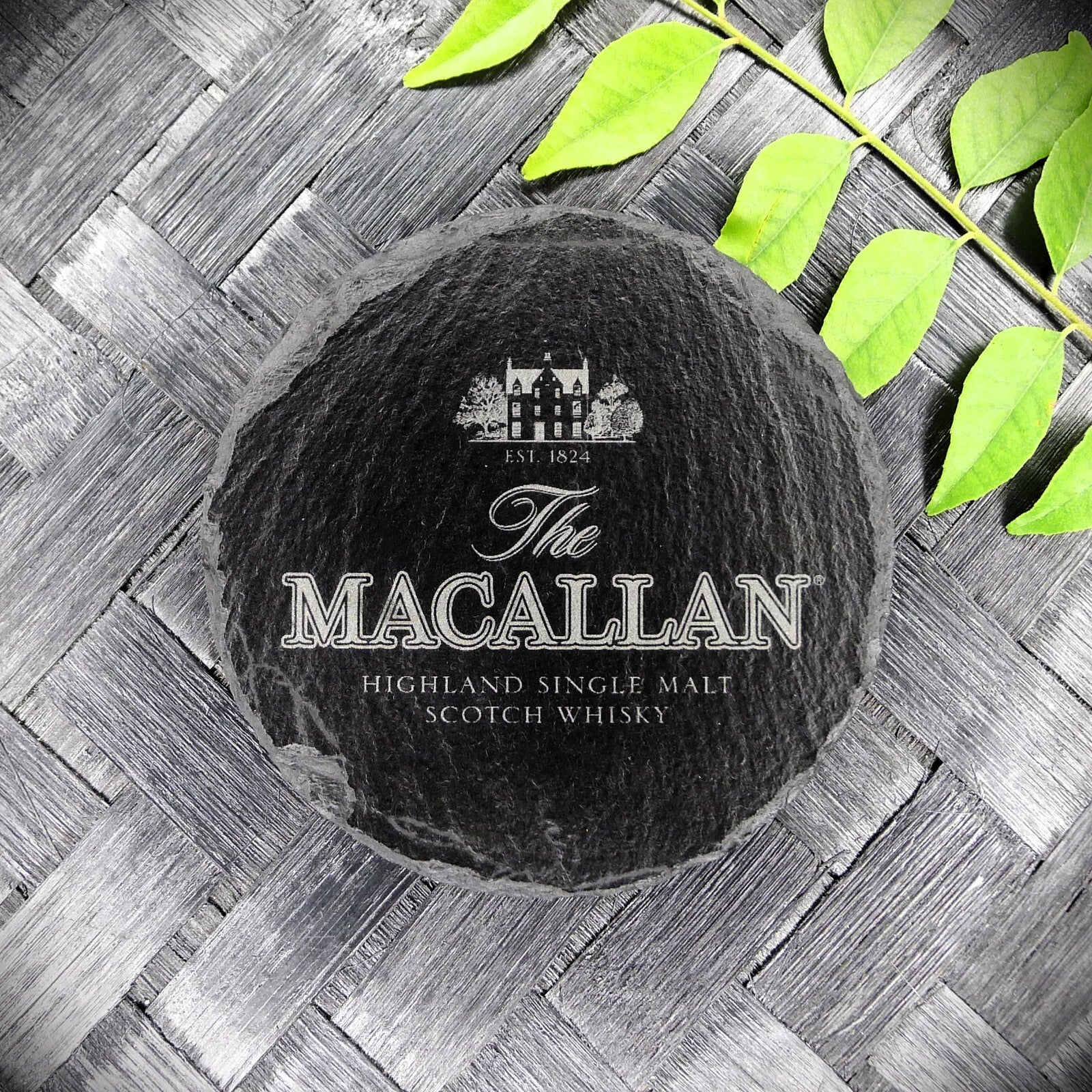 Macallan Whisky Slate Coaster Brand New Handcrafted Laser Engraved Round