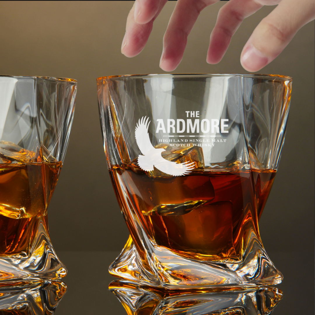 Custom Engraved Ardmore Whiskey Glass – 10 oz Twisted Rocks Glass