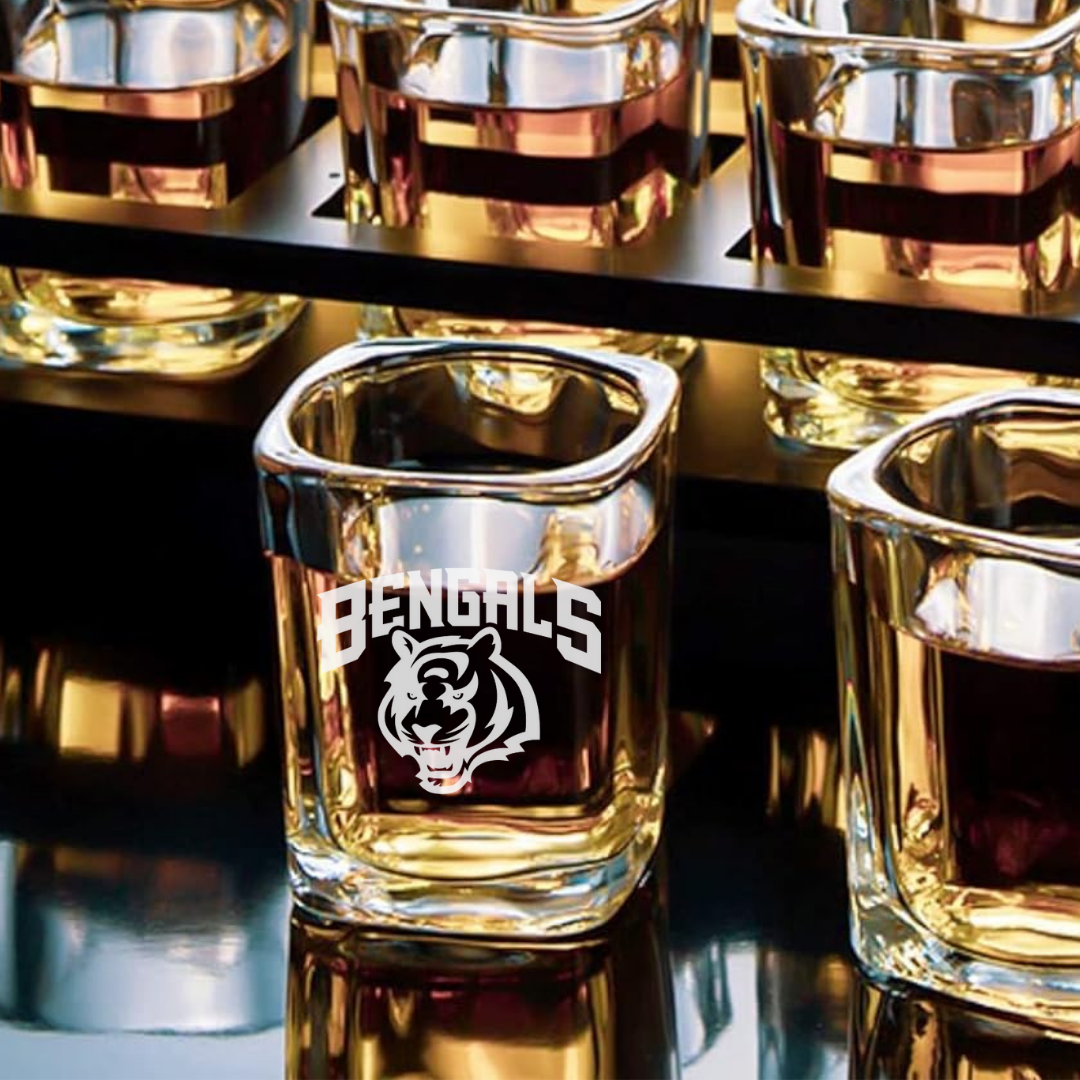 Custom Engraved Cincinnati Bengals Shot Glass – 2.2 oz Square Shot Glass