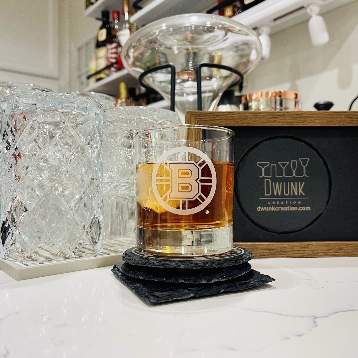 Custom Engraved Boston Bruins Whiskey Glass - 11 oz Rocks Glass