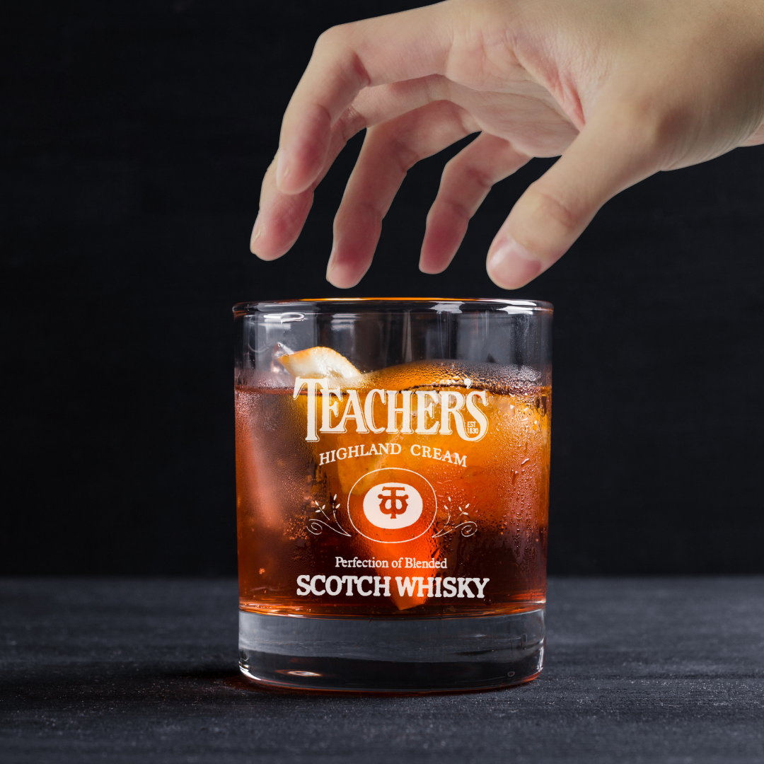 Custom Engraved Teacher's Highland Cream Whiskey Glass – 11 oz Standard Rocks