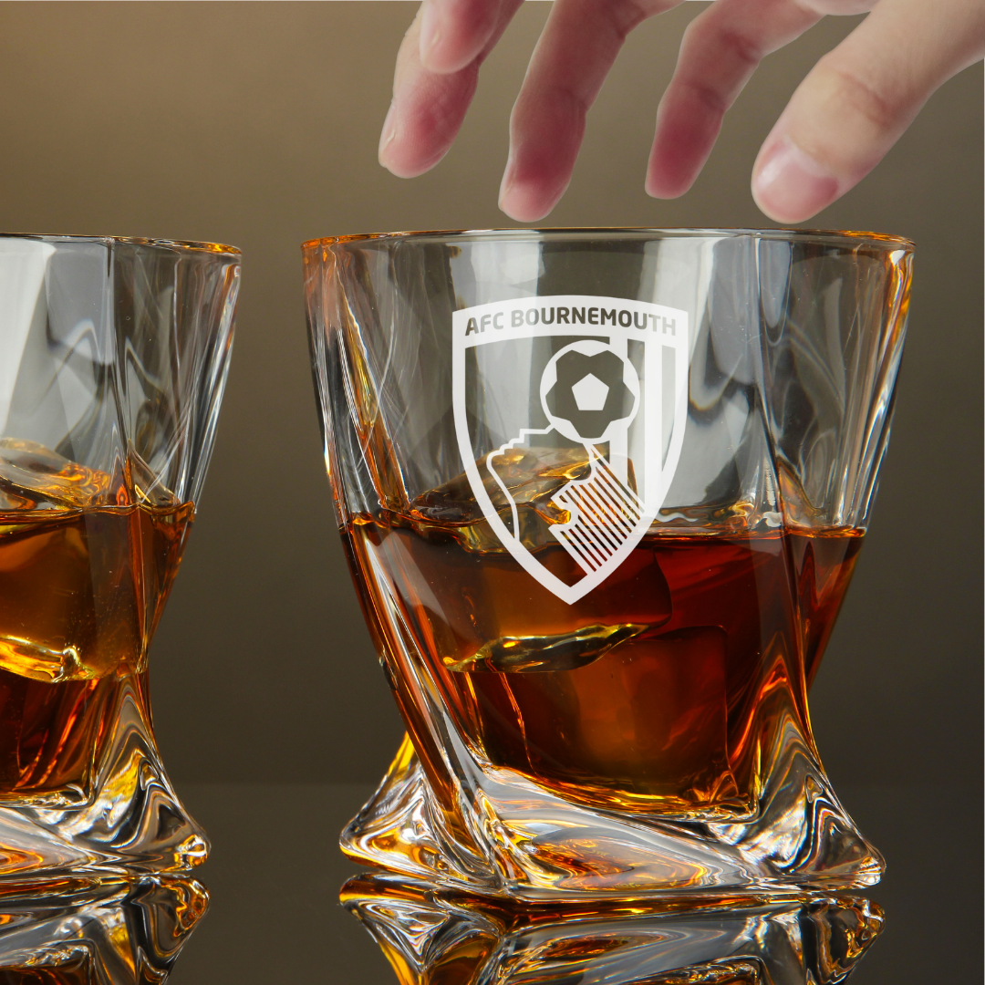 Custom Engraved AFC Bournemouth Whiskey Glass – 10 oz Twisted Rocks Glass