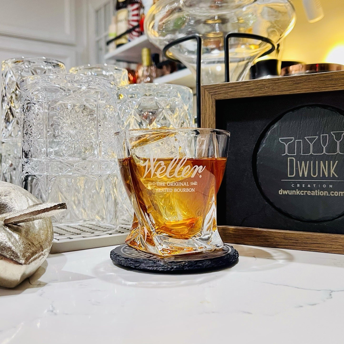 Custom Engraved Weller Whiskey Glass – 10 oz Twisted Rocks Glass NEW