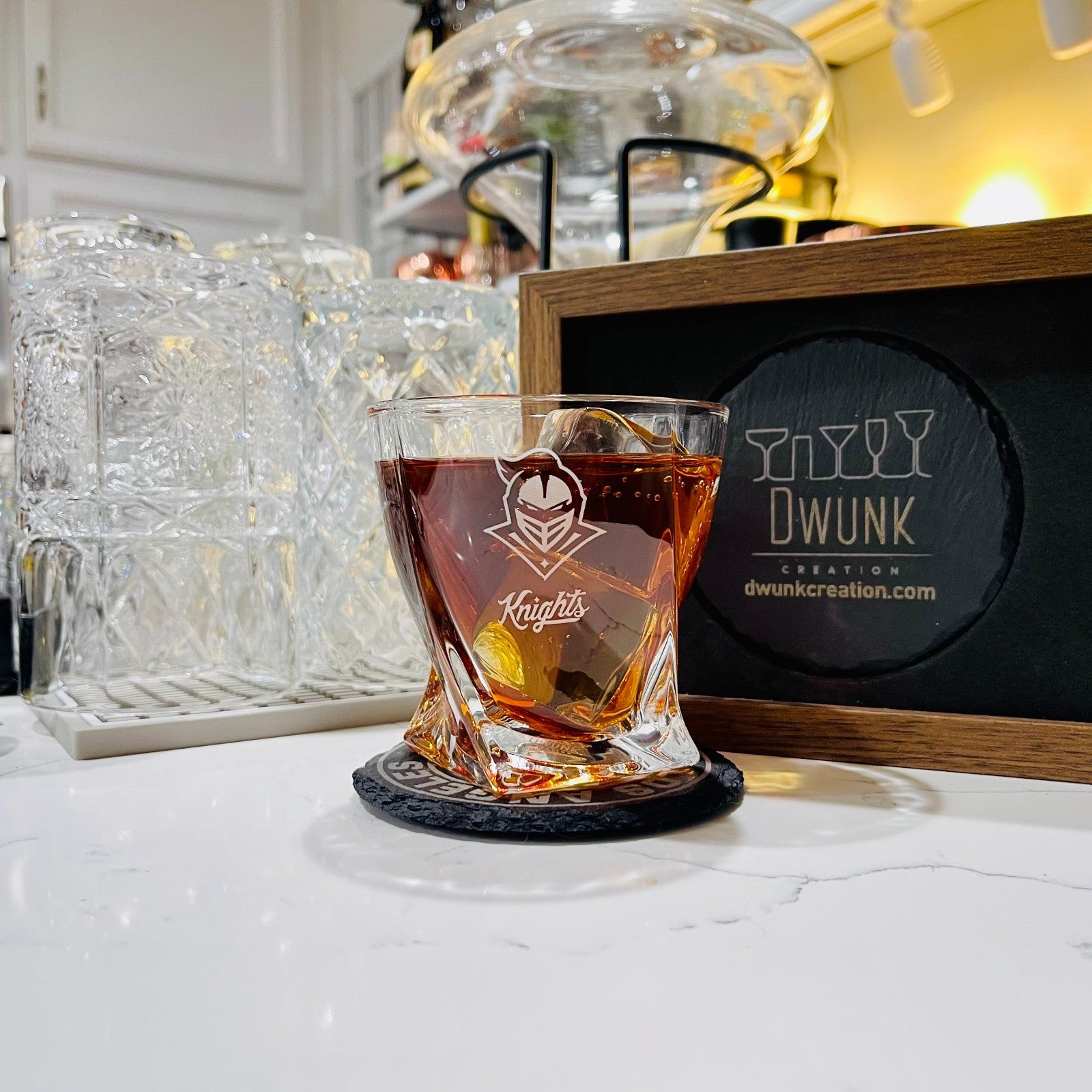 Custom Engraved UCF Knights Whiskey Glass – 10 oz Twisted Rocks Glass