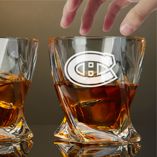 Custom Engraved Montreal Canadiens Whiskey Glass – 10 oz Twisted Rocks Glass
