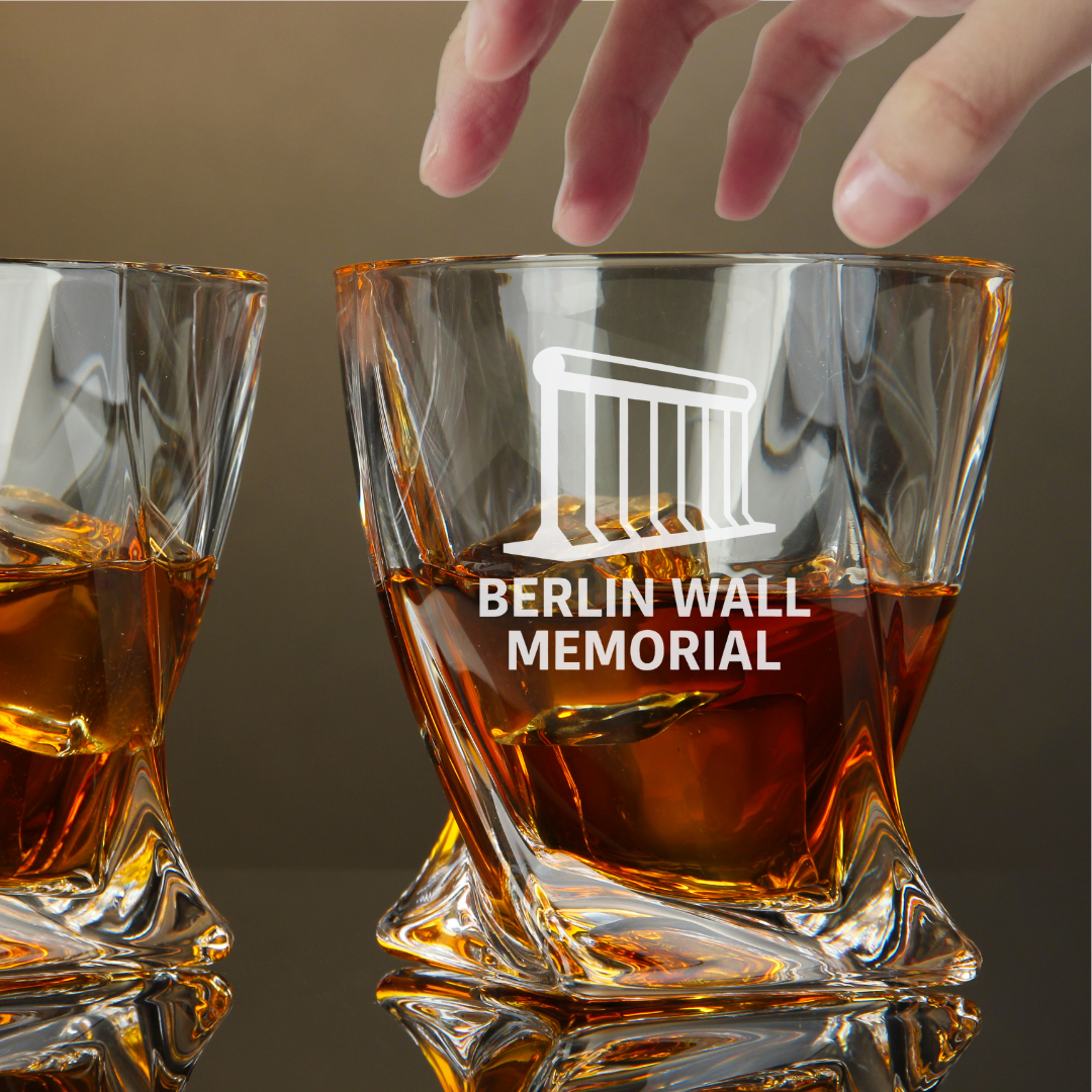 Custom Engraved Berlin Wall Memorial Whiskey Glass – 10 oz Twisted Rocks Glass