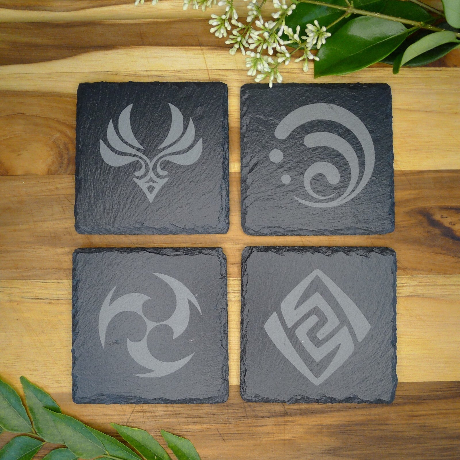 Genshin Impact Archon Slate Coaster Set of 8 Elemental Inspired Gaming Gear