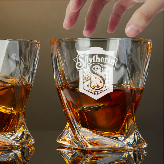 Custom Harry Potter House Slytherin Whiskey Glass – 10 oz Twisted Rocks Glass