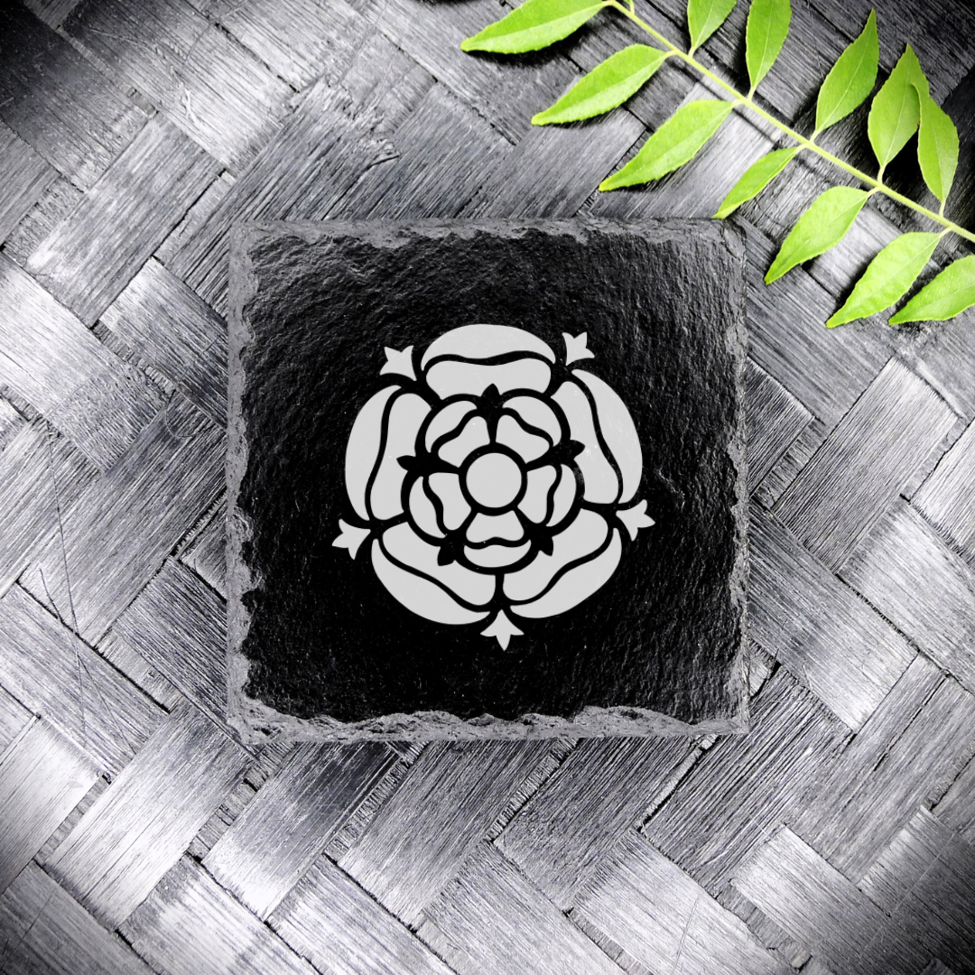 Tudor Rose Slate Coaster Brand New Handcrafted Laser Engraved Square