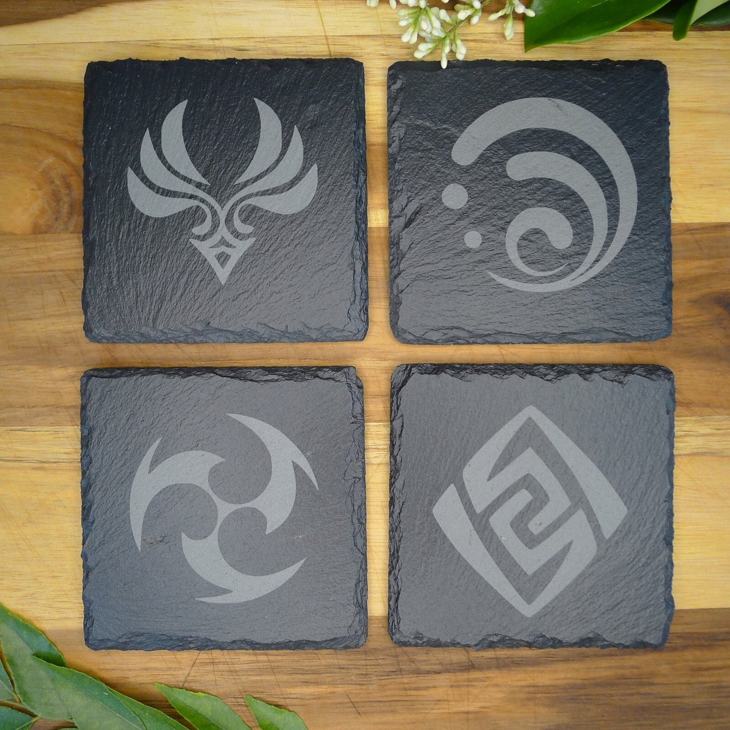 Genshin Impact Archon Slate Coaster Set of 8 Elemental Inspired Gaming Gear