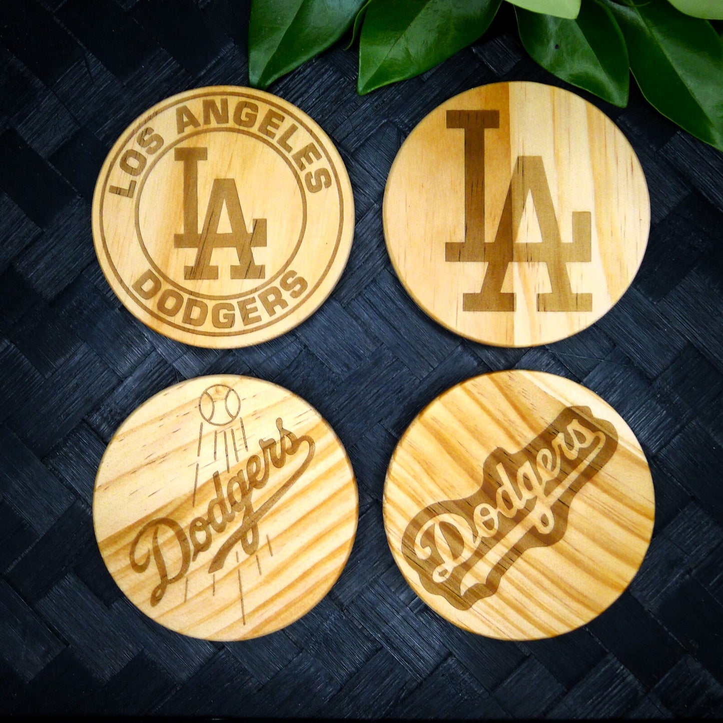 Los Angeles LA Dodgers Coaster Set MLB Brand New Laser Engraved Wood Hand Made 