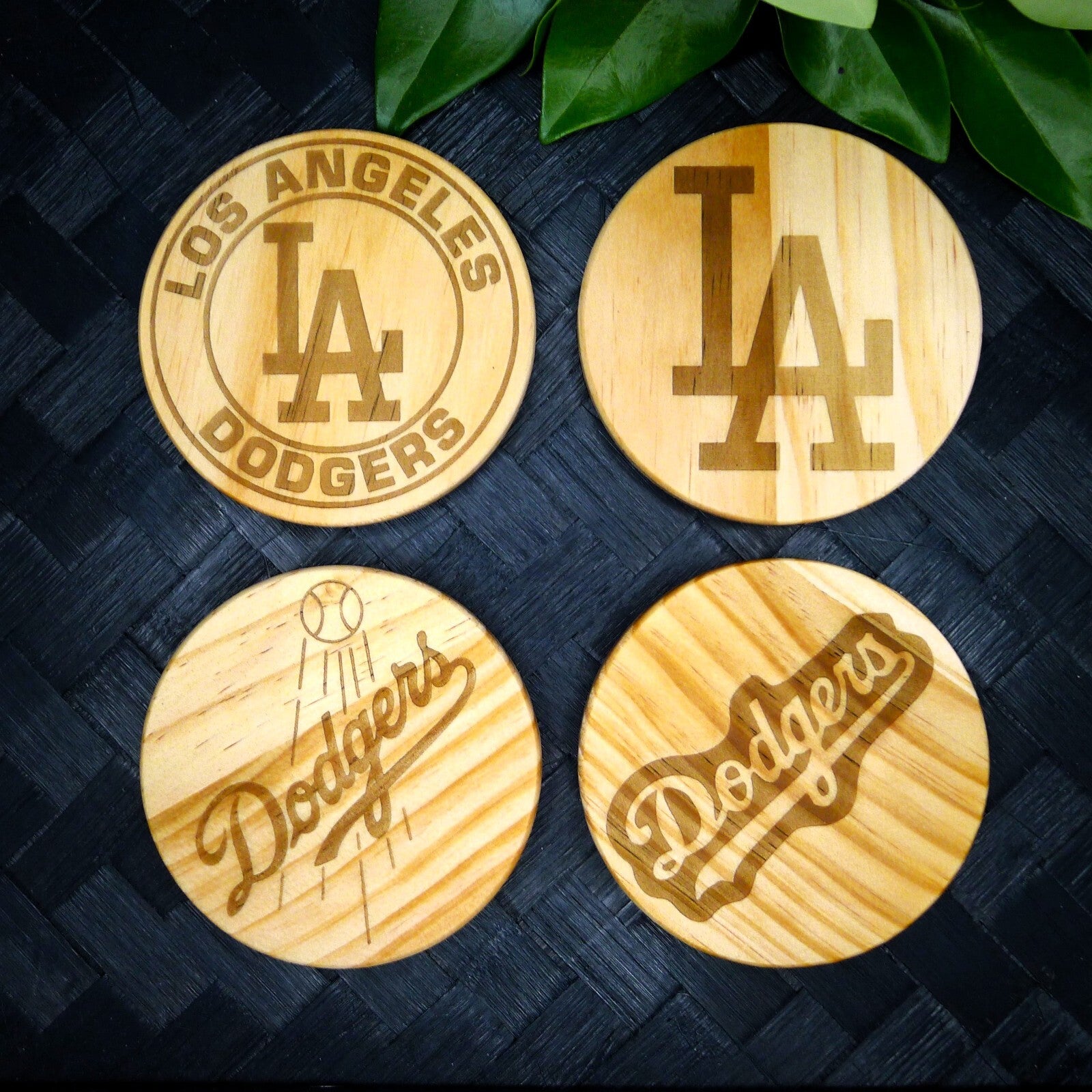 Los Angeles LA Dodgers Coaster Set MLB Brand New Laser Engraved Wood Hand Made 