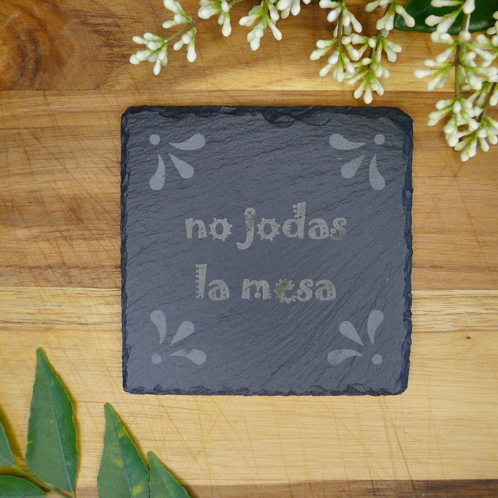 No Jodas La Mesa  juego de posavasos de pizarra Square Slate Coaster 4 pcs Set