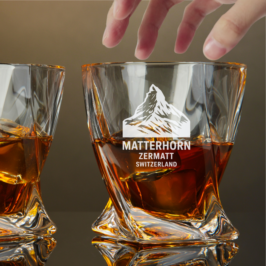 Custom Engraved Matterhorn Zermatt Switzerland Whiskey Glass 10 oz Twisted Rocks