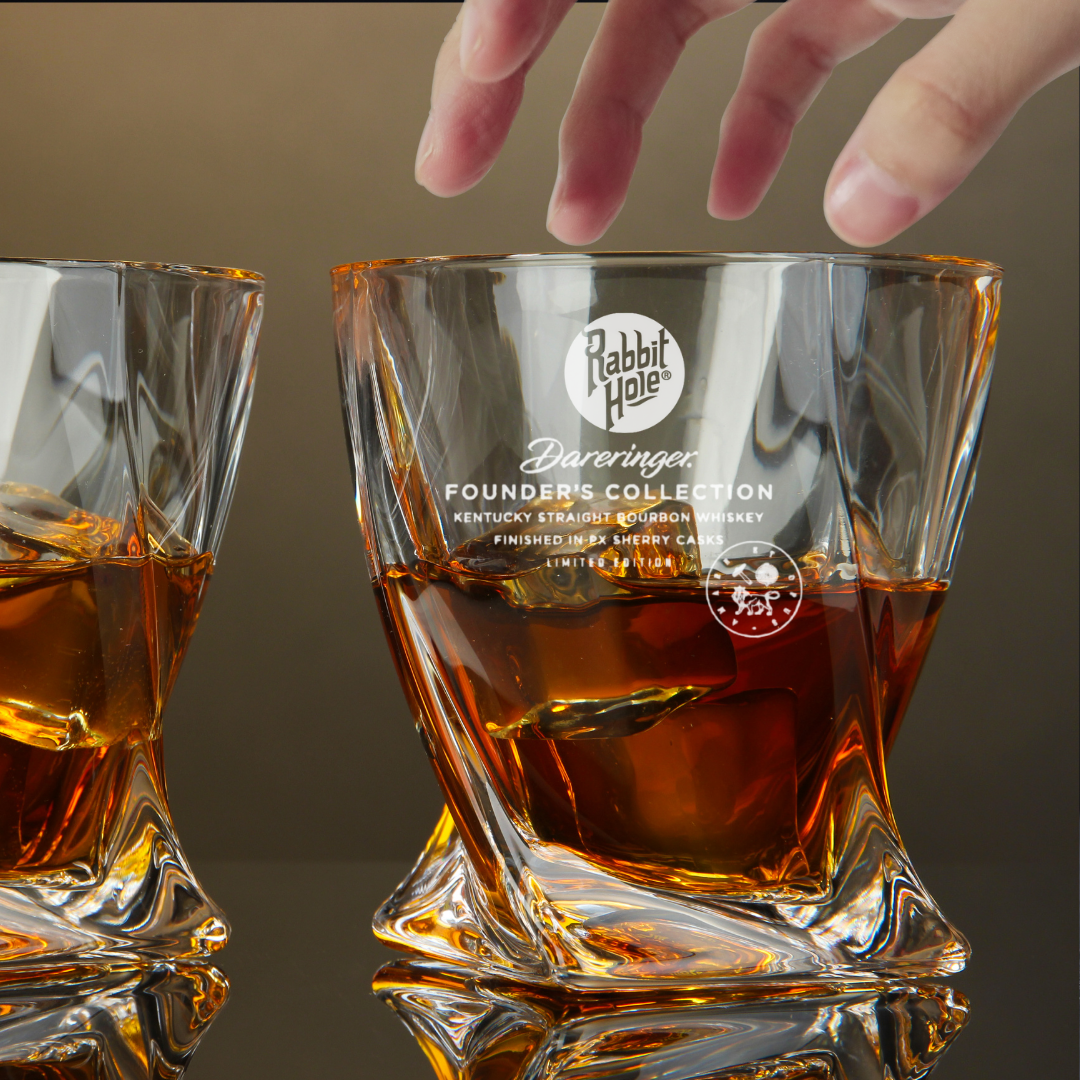 Custom Engraved Rabbit Hole Dareringer Whiskey Glass – 10 oz Twisted Rocks Glass