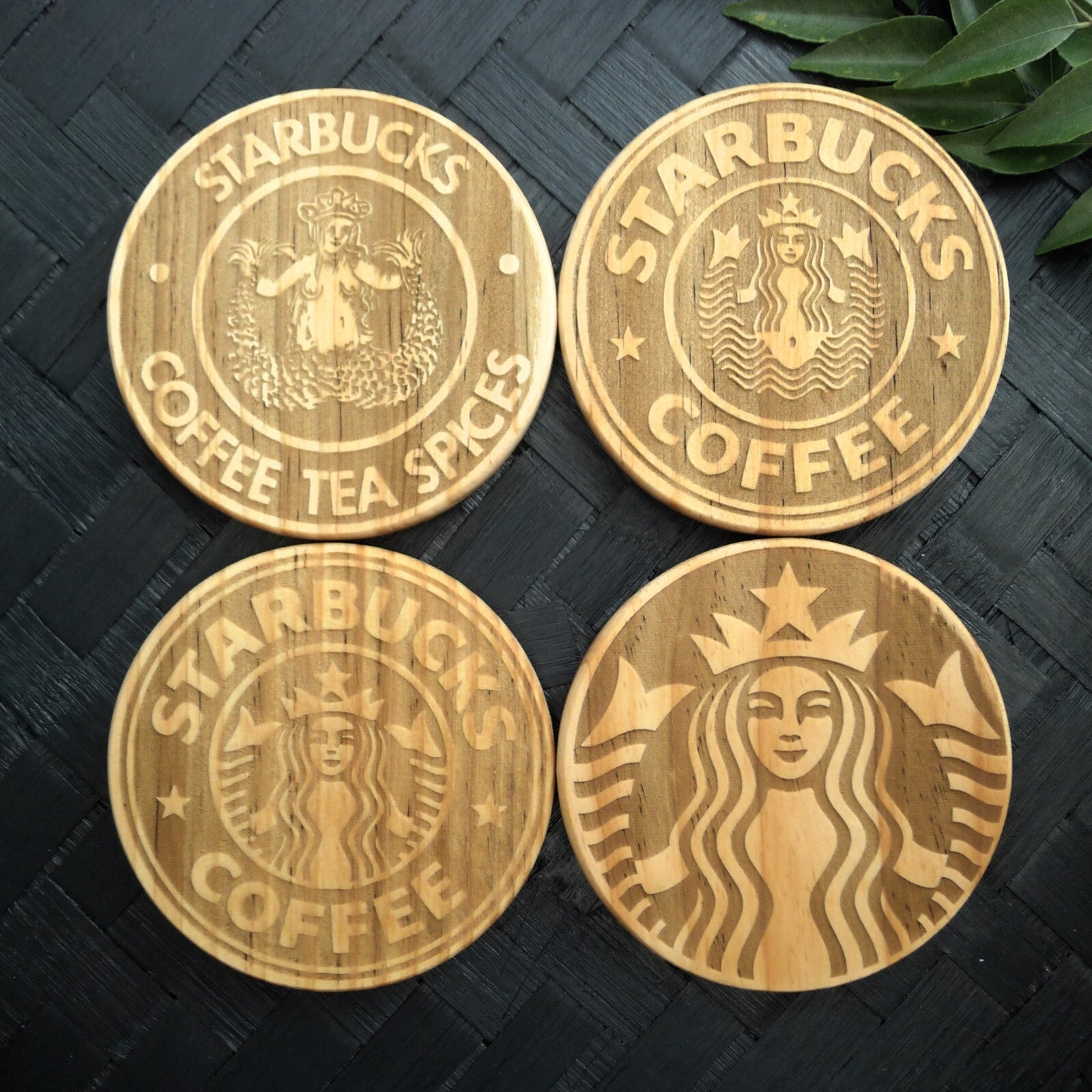 Starbucks Siren Coaster Set - Brand New Hand Made Laser Engraved Rustic Fan Art