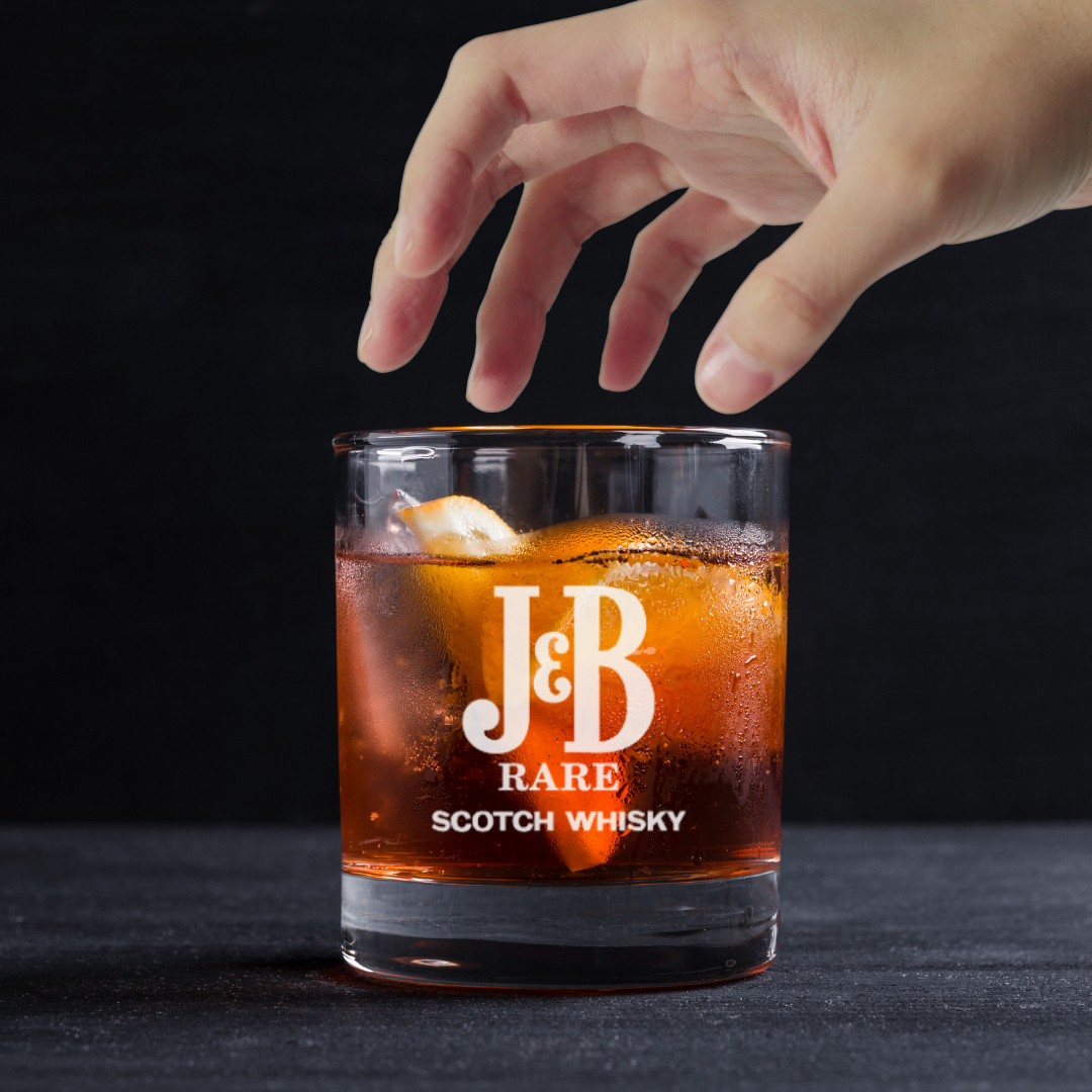 Custom Engraved J&B Rare Scotch Whiskey Glass – 11 oz Standard Rocks Glass