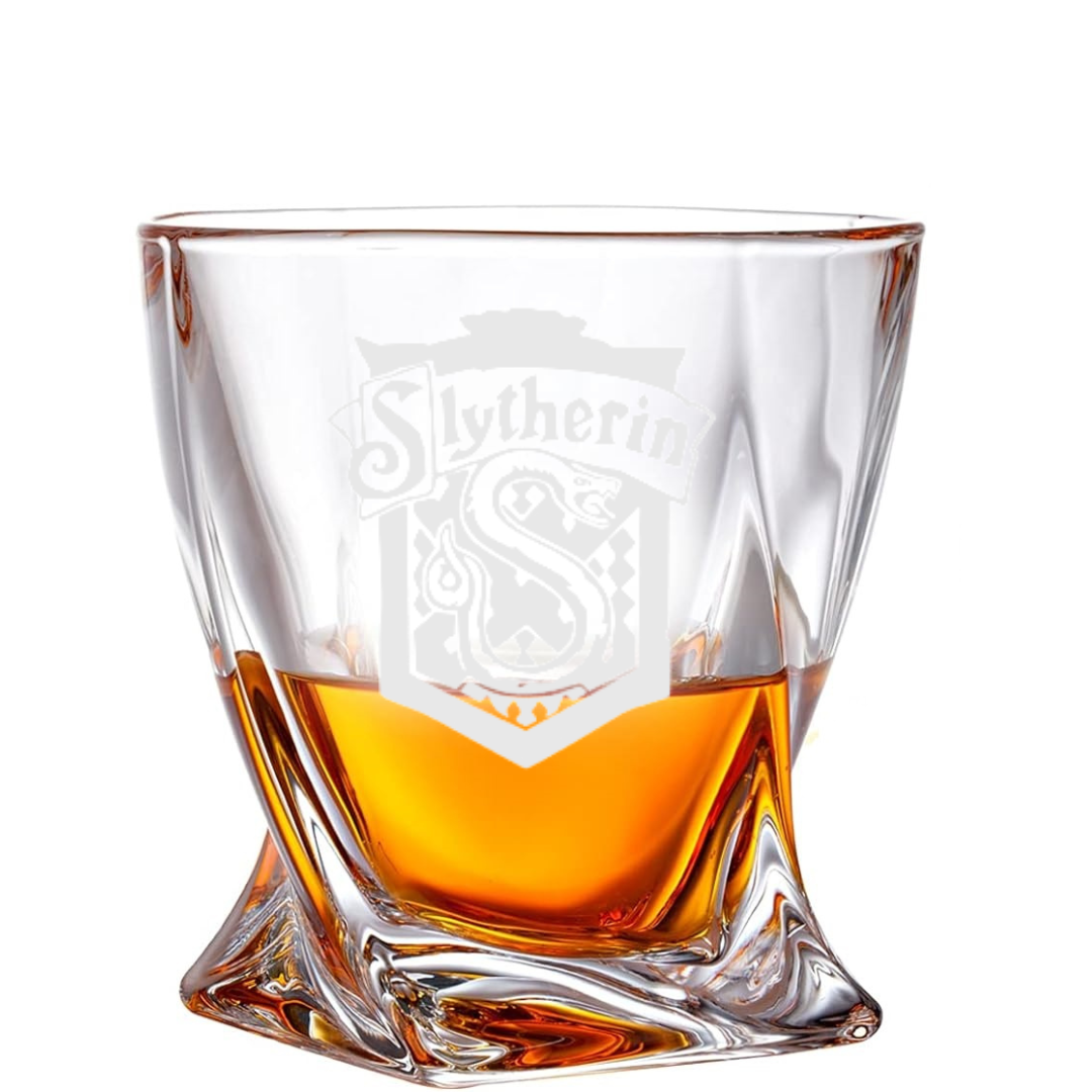 Custom Harry Potter House Slytherin Whiskey Glass – 10 oz Twisted Rocks Glass